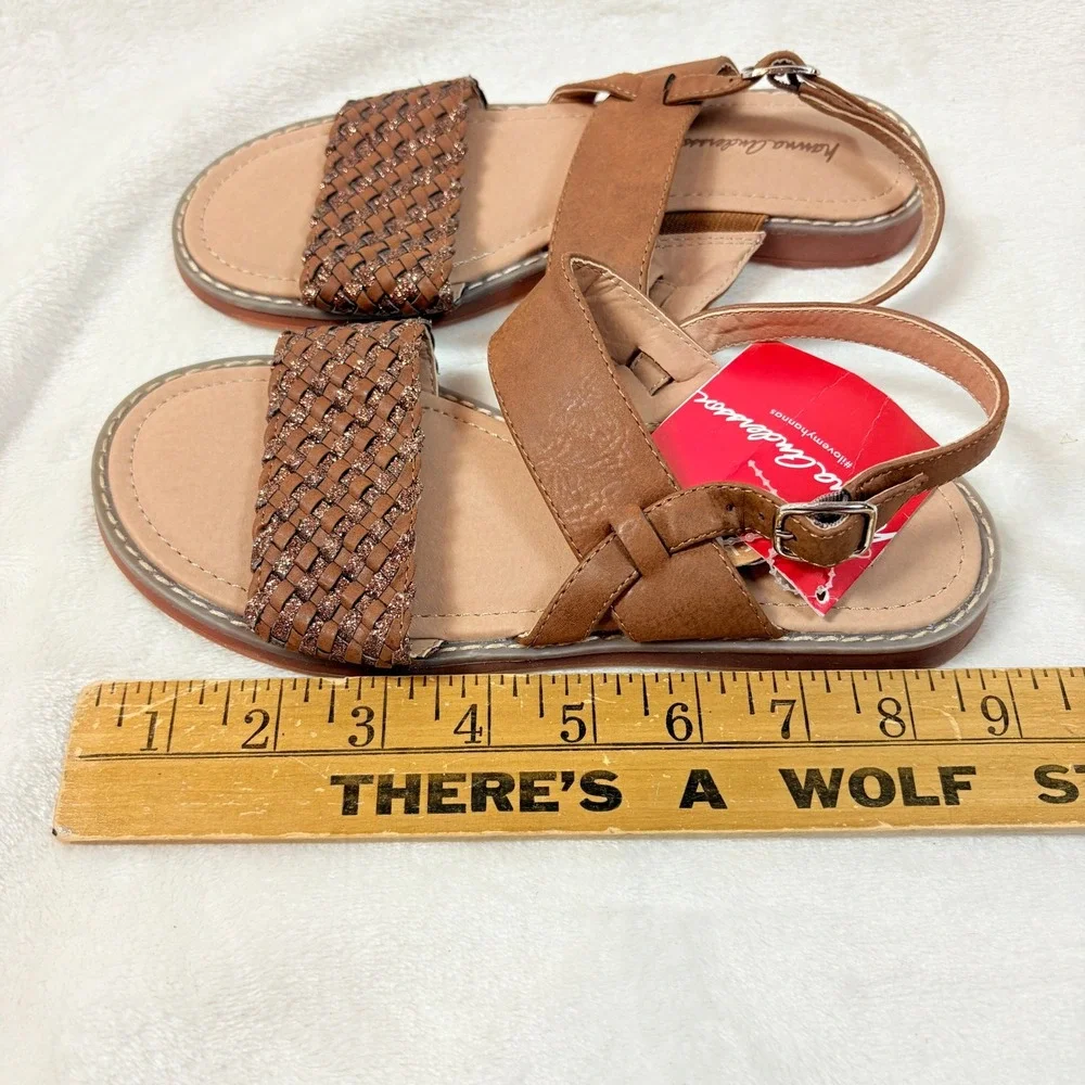 Hanna Andersson Sandals‎ Girls Sz 3 Tan Leather Woven Metallic 47582-071-3Y New